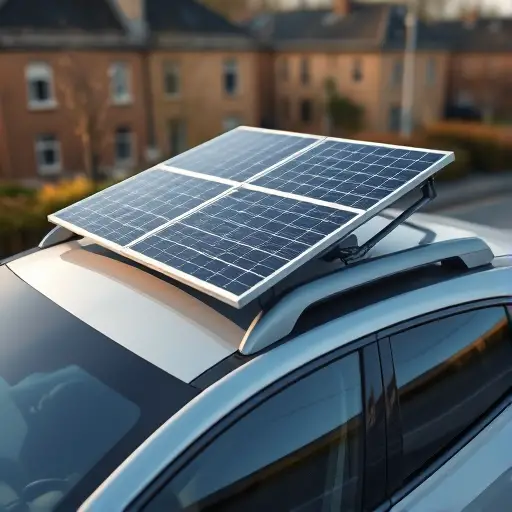 Solar panels mounted on the roof of an electric car